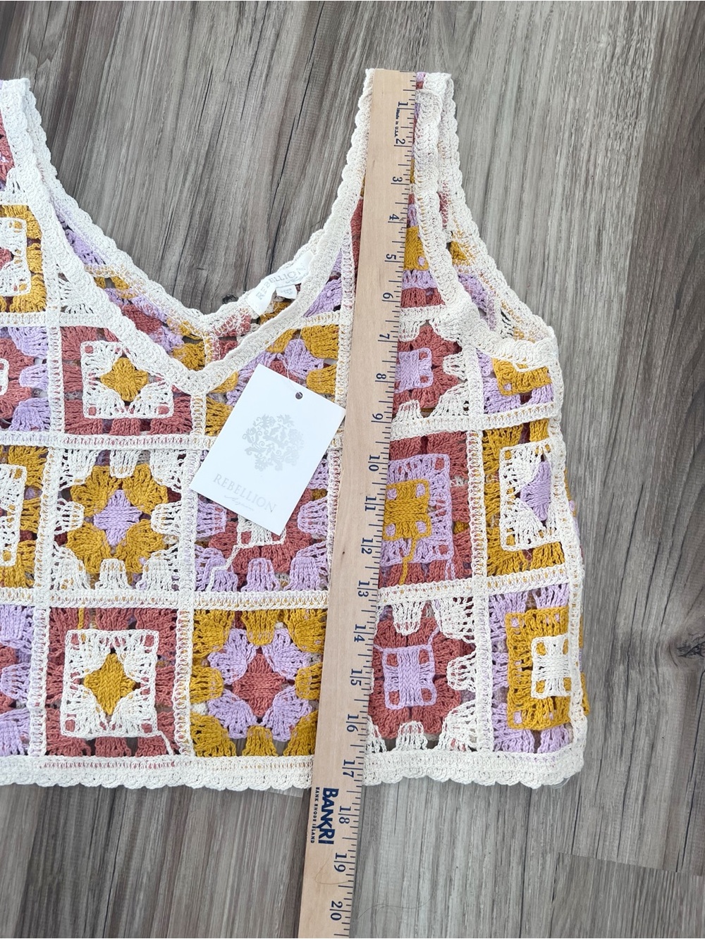 NEW Rebellion Crochet Patchwork Boho Granny Square Crochet Tank Top Size XS - Picture 4 of 8